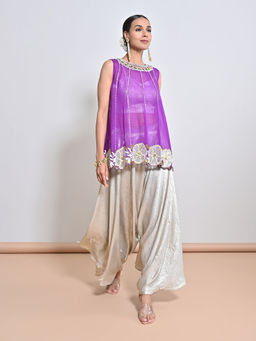 KEITH GOMES - Purple Embroidered Top with Blouse and Dhoti
