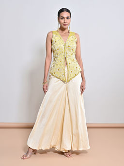KEITH GOMES - Yellow Embroidered Top with Palazzo