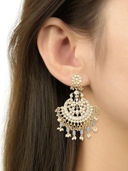 I Jewels - Gold Plated Traditional Handcrafted Pearl Kundan Beaded Earrings