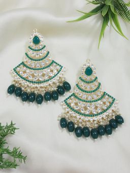 I Jewels - Traditional Handcrafted Pearl Kundan Beaded Chandbali Earrings