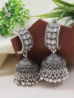 I Jewels - Navratri Ethnic Silver Oxidised Afghani Style Trending Jhumka Earrings