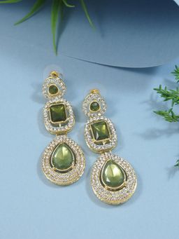 I Jewels - Gold Plated Traditional Stone and Beads Tear Drop Earrings