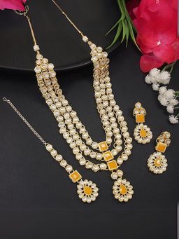 I Jewels - White and Yellow Gold Plated Traditional Kundan Jewellery Set