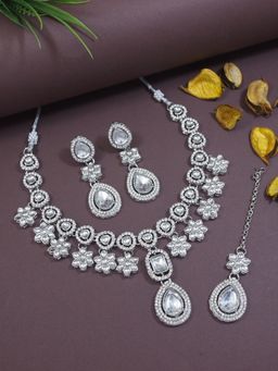 I Jewels - Silver Plated Traditional Kundan Stone Choker Jewellery Set