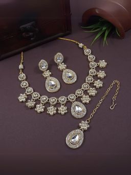 I Jewels - Gold Plated Traditional Kundan Stone Jewellery Set
