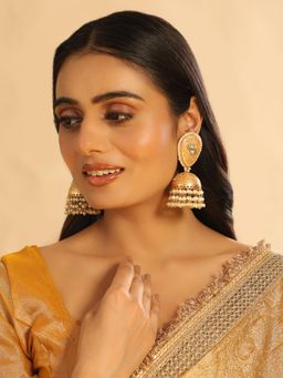 Nuyug - Blush Royale Enamel Pearl Drop Statement Jhumka