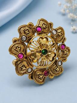 OOMPH - Gold Plating Ethnic Floral Design Wedding Ring