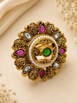 OOMPH - Gold Plating Ethnic Floral Design Wedding Ring