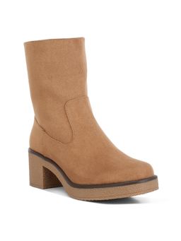 London Rag - Tan Heel Micro Suede Boots