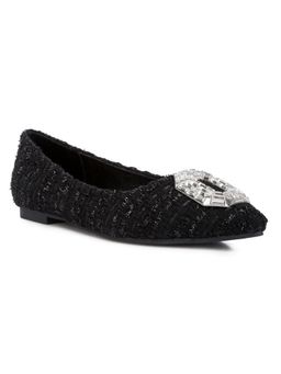London Rag - Aria Embellished Jewel Buckle Tweed Ballet Flats