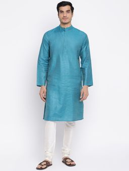 Fabindia - Blue Silk Blend All Over Zari Long Kurta