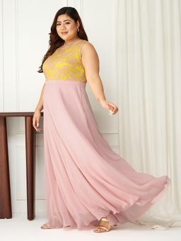 Miss Chase - A+ Curve Collection Plus Size Womens Dusty Pink Lace Maxi Dress