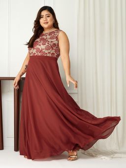 Miss Chase - A+ Curve Collection Plus Size Womens Brick Red Lace Dress