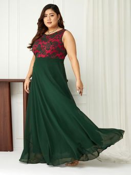 Miss Chase - A+ Curve Collection Plus Size Womens Dark Green Fit and Flare Maxi Dress