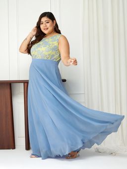 Miss Chase - A+ Curve Collection Plus Size Womens Sky Blue Fit and Flare Maxi Dress