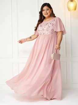 Miss Chase - A+ Curve Collection Plus Size Womens Blush Pink Gathered Maxi Dress