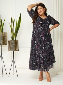 Miss Chase - A+ Curve Collection Plus Size Womens Black Floral Maxi Dress