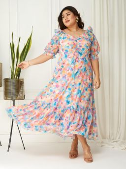 Miss Chase - A+ Curve Collection Plus Size Womens Multicolored Floral Dress