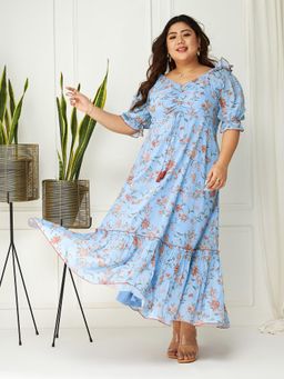 Miss Chase - A+ Curve Collection Plus Size Womens Blue Sweetheart Floral Dress