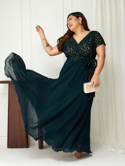 Miss Chase - A+ Curve Collection Plus Size Womens Teal Lace Maxi Dress
