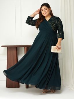 Miss Chase - A+ Curve Collection Plus Size Womens Teal Wrap-Styled Maxi Dress