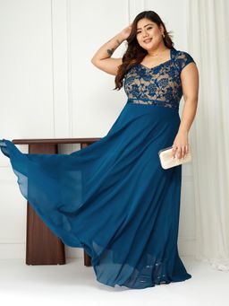 Miss Chase - A+ Curve Collection Plus Size Womens Royal Blue Fit and Flare Maxi Dress