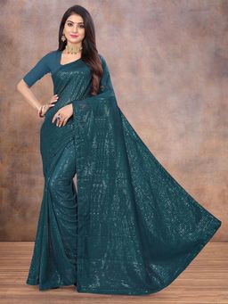 Odette - Sparkling Teal Sequins Saree with Unstitched Blouse