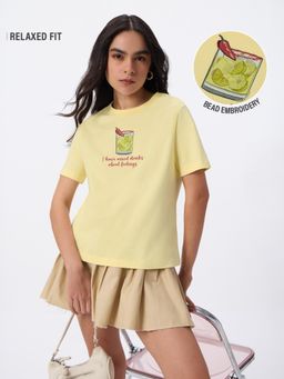 The Souled Store - Women Yellow Typography T-Shirt