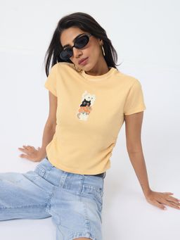 The Souled Store - Women Yellow Embroidered T-Shirt