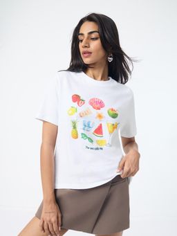 The Souled Store - Women White Printed Relaxed Fit T-Shirt