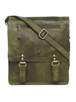 WILDHORN - Green Classic Leather Messenger Bag for Men I Office Bags I Travel Bags