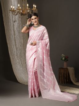 Akhilam - Womens Cotton Silk Pink Woven Design Designer Saree with Unstitched Blouse