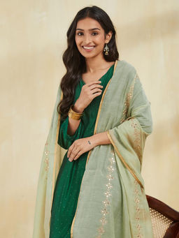 Fabindia - Women Green Embroidered Dupatta