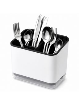 YELONA - Kitchen 3 Compartment Cutlery Organizer With Drain Tray - Black