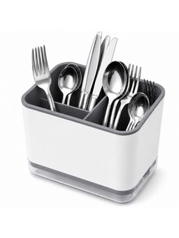 YELONA - Kitchen 3 Compartment Cutlery Organizer With Drain Tray - Grey