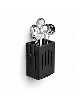 YELONA - Wall Mounted Plastic Utensil Organizer With Drain Tray - Black