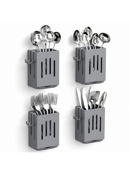 YELONA - Wall Mount 4Pc Plastic Utensil Organizer With Drain Tray - Grey (Pack of 4)