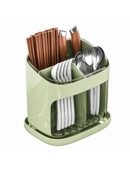 YELONA - Kitchen Cutlery Organizer With Divider & Drain Tray Bpa Free - Green