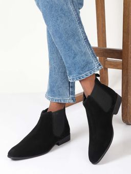 Teakwood - Men Black Suede Leather Mid-Top Chelsea Boots