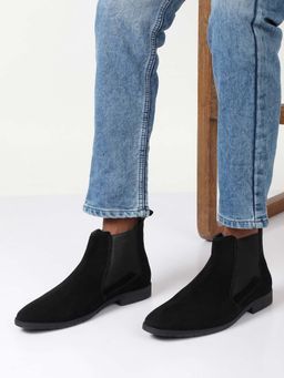 Teakwood - Men Black Suede Leather Mid-Top Chelsea Boots