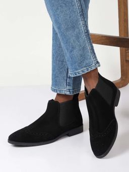 Teakwood - Men Black Classy Suede Leather Mid-Top Chelsea Boots