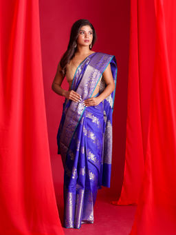 Beatitude - Blue Woven Banarasi Saree with Unstitched Blouse