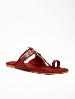 Signature Sole - Kolhapuri Chappal Red Flat Sandals for Women