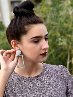 Odette - White Mixed Metal Embellished Sequined Party Stones Drops & Danglers Earrings