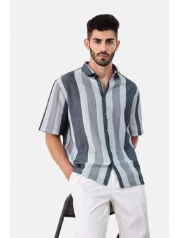 Snitch - Dark Grey Stripes Half Sleeves Boxy Casual Shirt for Men
