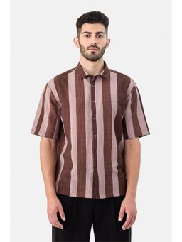Snitch - Brown Stripes Half Sleeves Boxy Casual Shirt for Men