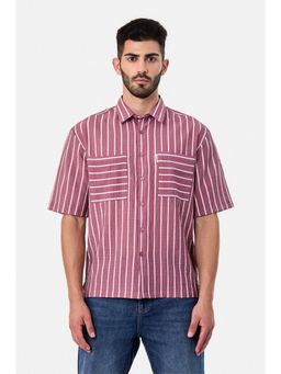 Snitch - Burgundy Stripes Half Sleeves Boxy Casual Shirt for Men