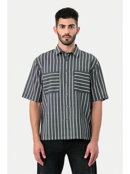 Snitch - Grey Stripes Half Sleeves Boxy Casual Shirt for Men