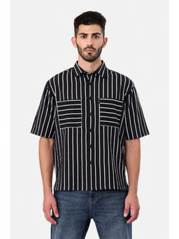 Snitch - Black Stripes Half Sleeves Boxy Casual Shirt for Men