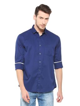 Allen Solly - Men Blue Slim Fit Solid Full Sleeves Casual Shirt